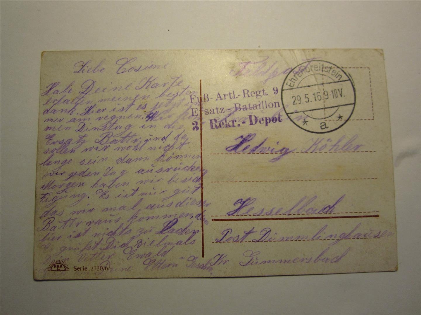 Captain Jacks Militaria - WW1 German Postcard, Artilley Regiment 9